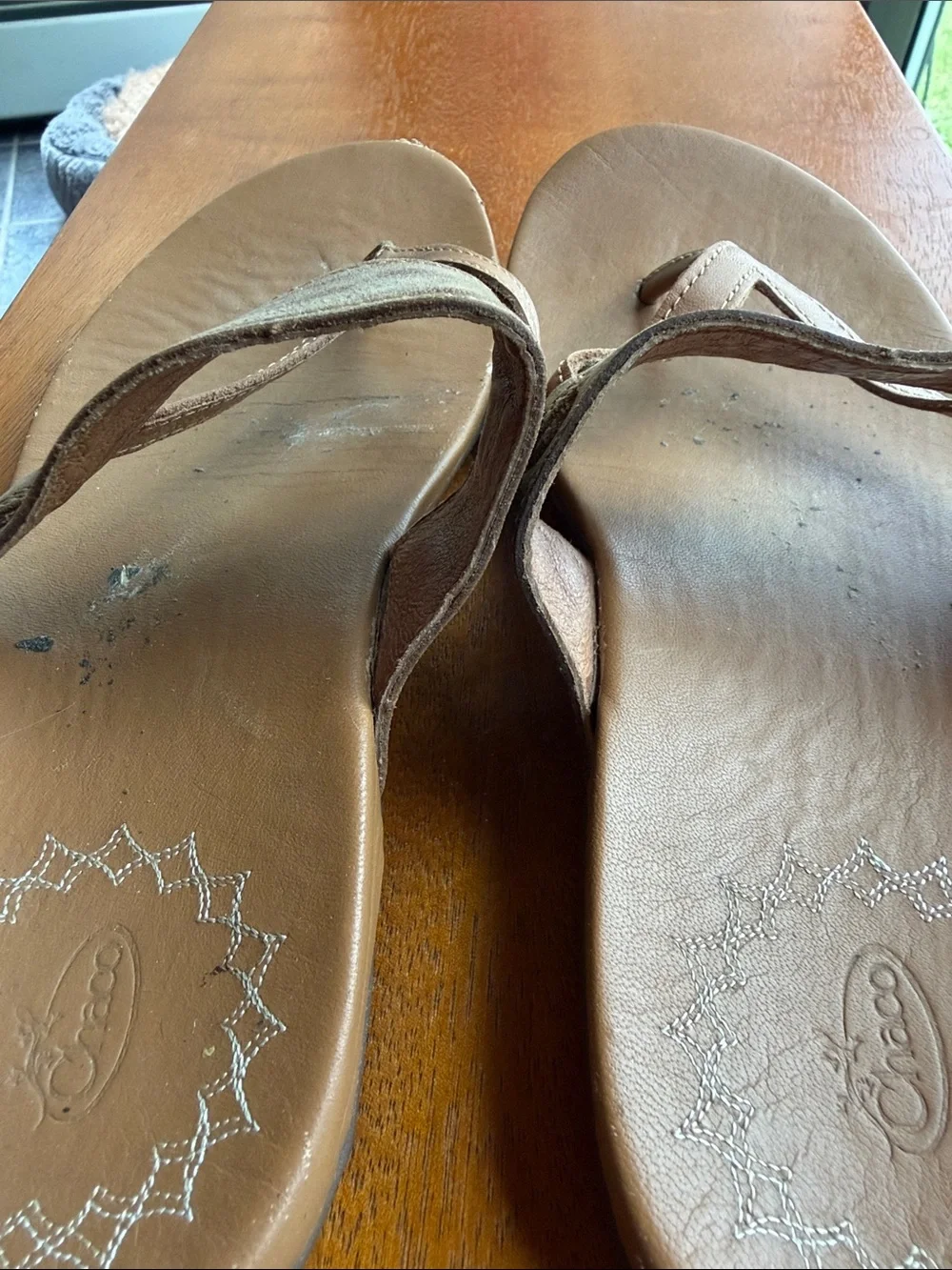 715 Chaco Brown Leather Thong Sandals